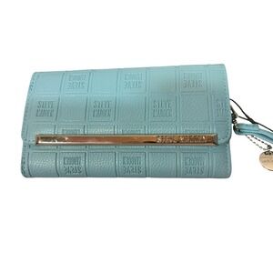 Steve Madden Logo Bar Tri Fold Wallet Wristlet Blue Faux leather NWT